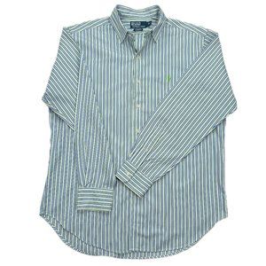 Lime/Blue Striped Polo Ralph Lauren Classic Long Sleeve Button Down Shirt - L